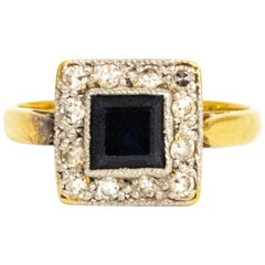 Art Deco Sapphire and Diamond 18 Carat Gold and Platinum Cluster Ring