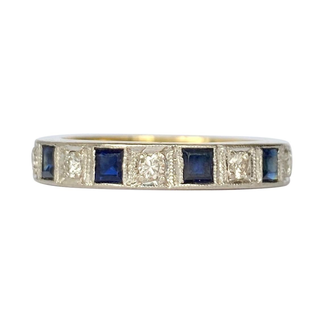 Vintage 18 Karat Gold Blue Sapphire Eternity Ring Hochzeit Frauen Herrenschmuck 