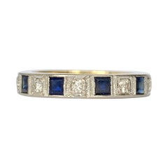Vintage Art Deco Style Sapphire Diamond 18 Carat Gold and Platinum Half Eternity Band