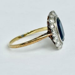 Art Deco Sapphire and Diamond 18 Carat Gold Cluster Panel Ring