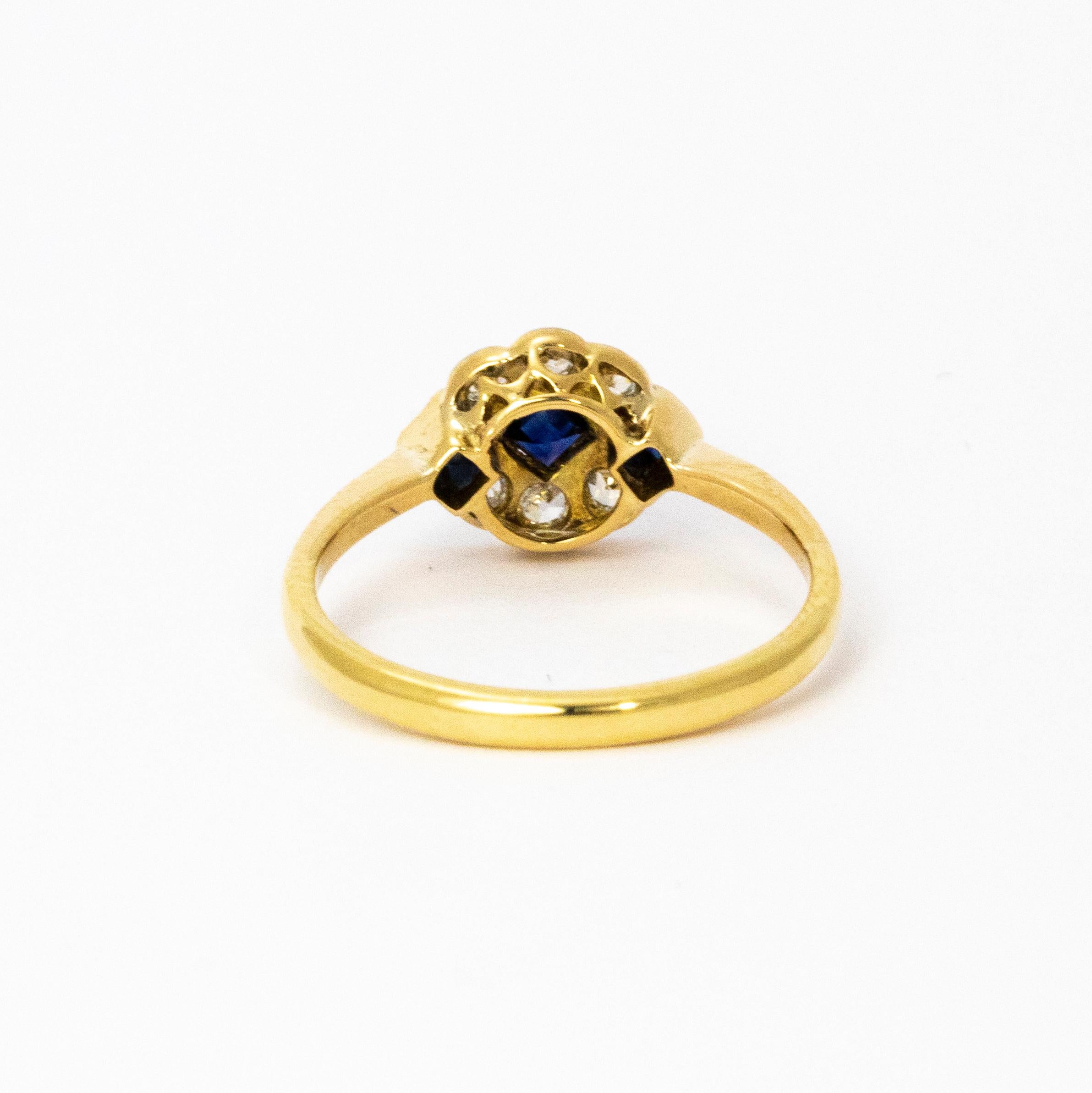 Women's Art Deco Sapphire and Diamond 18 Carat Gold Cluster Ring