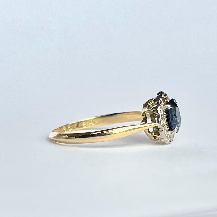 Donna Anello a grappolo in oro 18 carati con zaffiro e diamante Art Déco in vendita