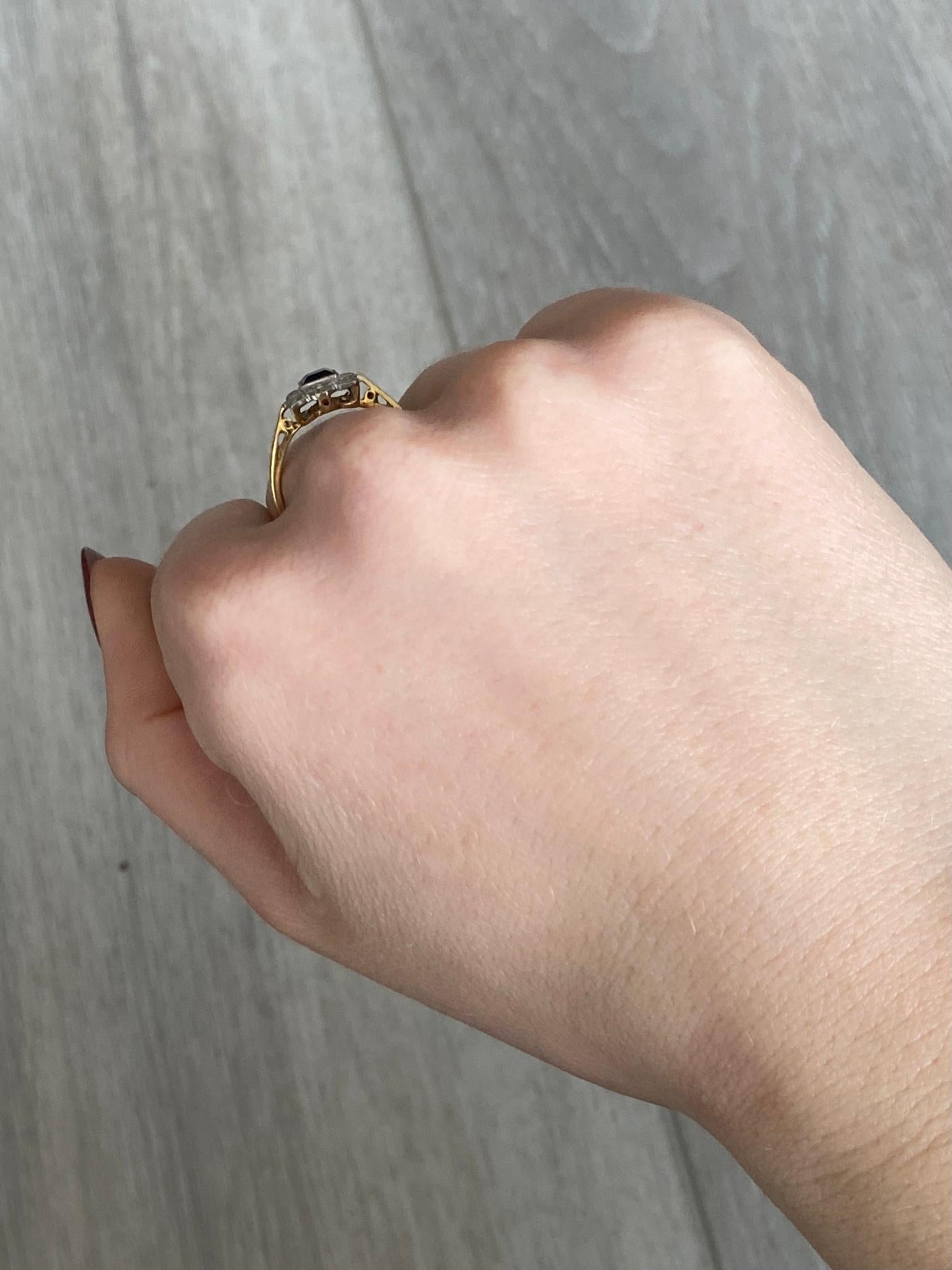 Art Deco Saphir und Diamant 18 Karat Gold Cluster-Ring Damen