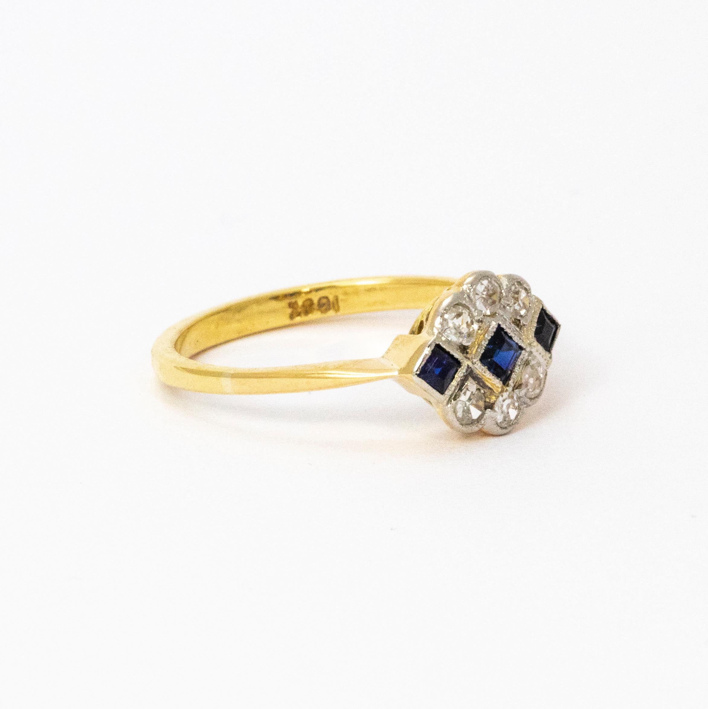 Art Deco Sapphire and Diamond 18 Carat Gold Cluster Ring 2