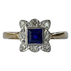 Art Deco Sapphire and Diamond 18 Carat Gold Cluster Ring