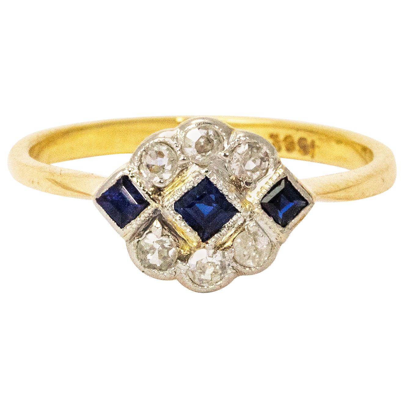 Art Deco Sapphire and Diamond 18 Carat Gold Cluster Ring