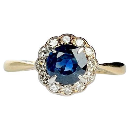 Art Deco Saphir und Diamant 18 Karat Gold Cluster Ring