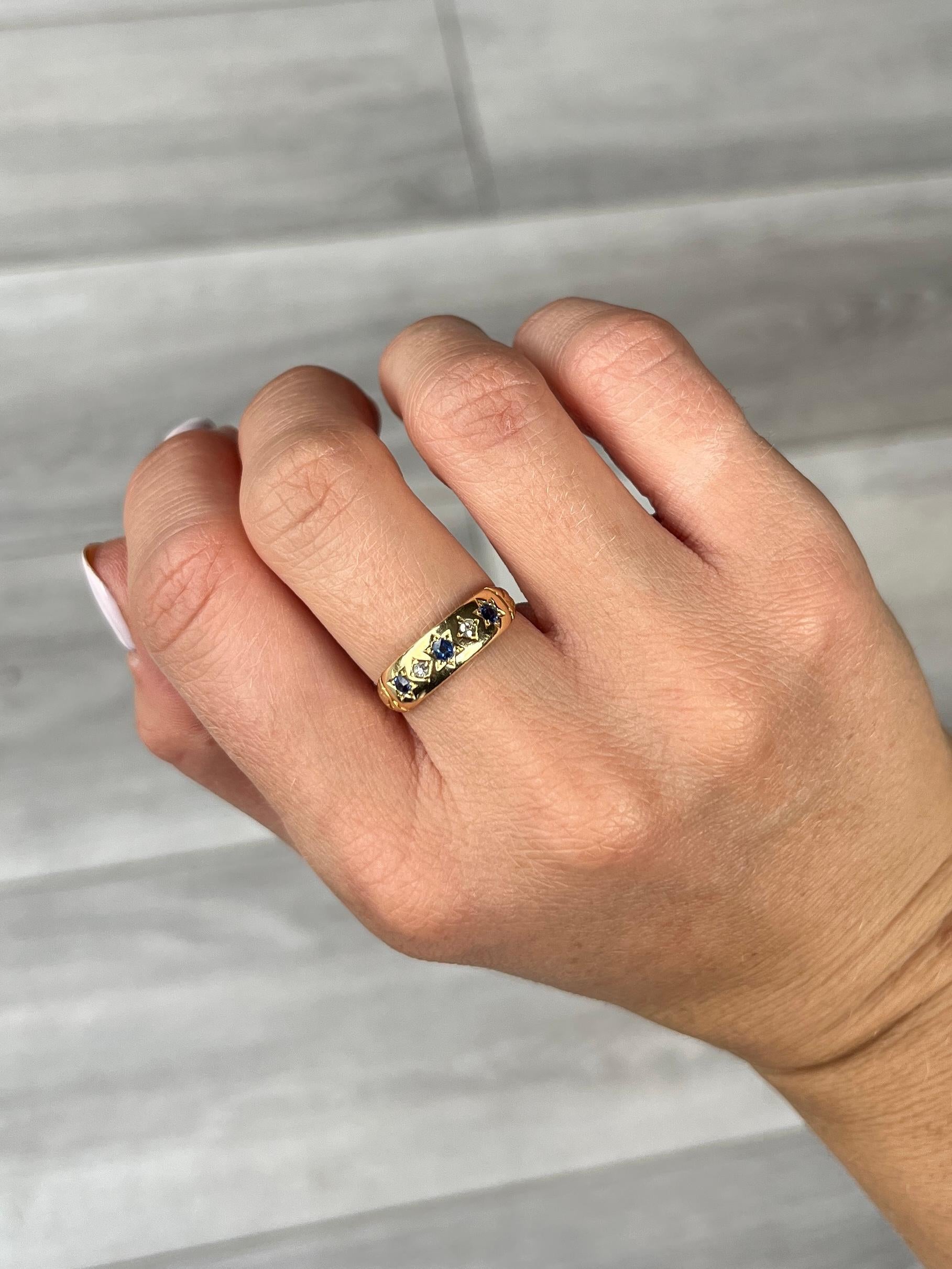 Round Cut Art Deco Sapphire and Diamond 18 Carat Gold Five Stone Band