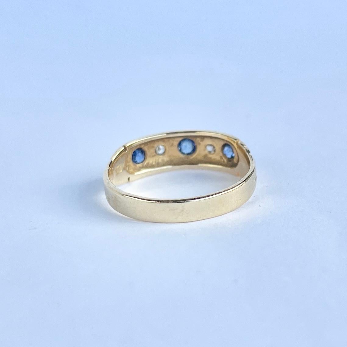Art Deco Sapphire and Diamond 18 Carat Gold Five Stone Band In Good Condition In Chipping Campden, GB