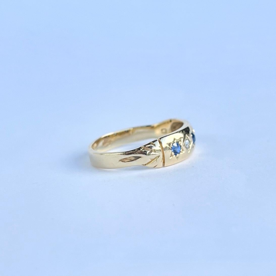 Women's Art Deco Sapphire and Diamond 18 Carat Gold Five Stone Band