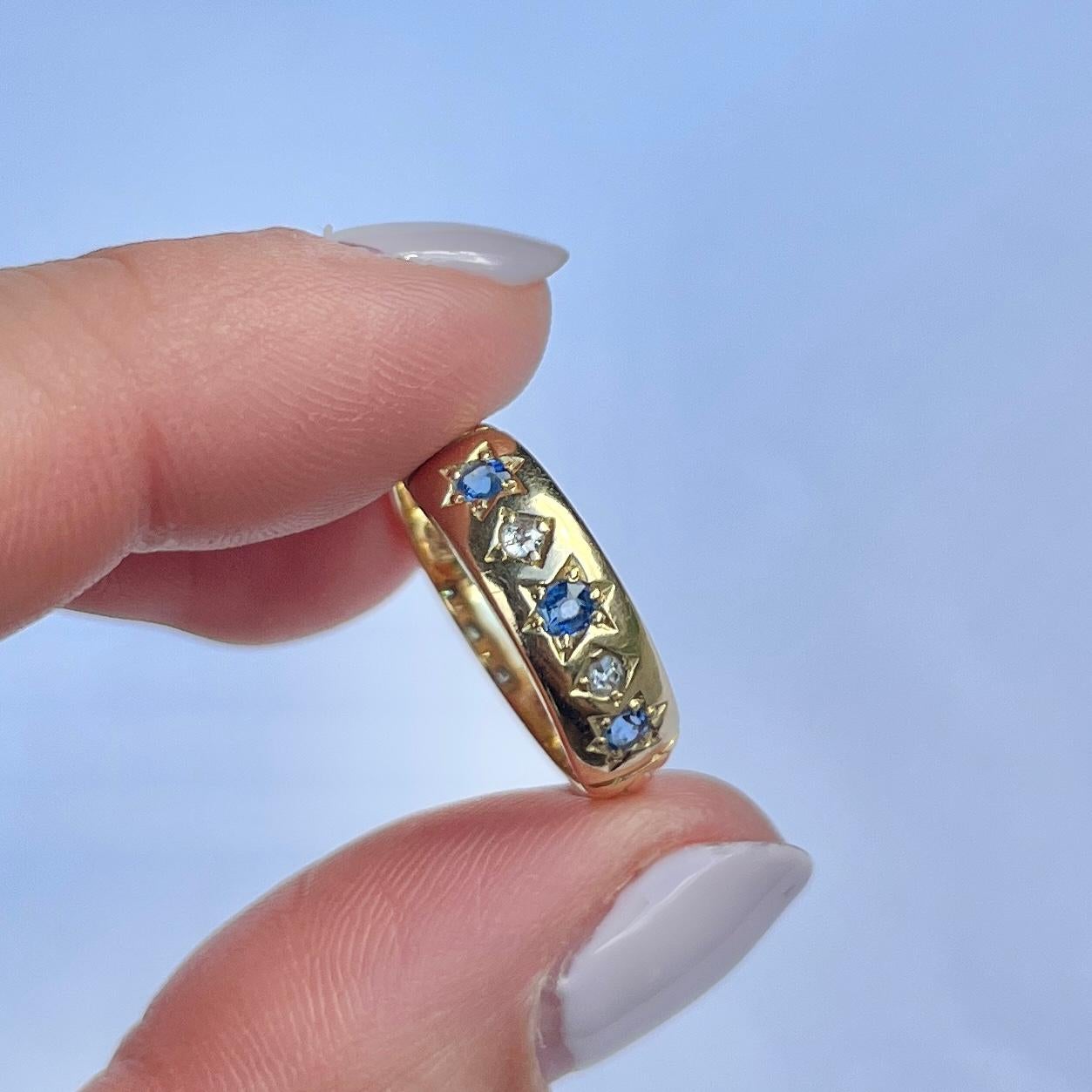 Art Deco Sapphire and Diamond 18 Carat Gold Five Stone Band 1