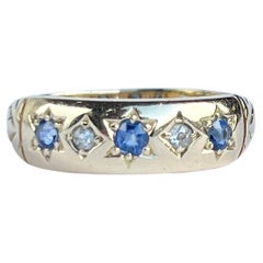 Art Deco Sapphire and Diamond 18 Carat Gold Five Stone Band
