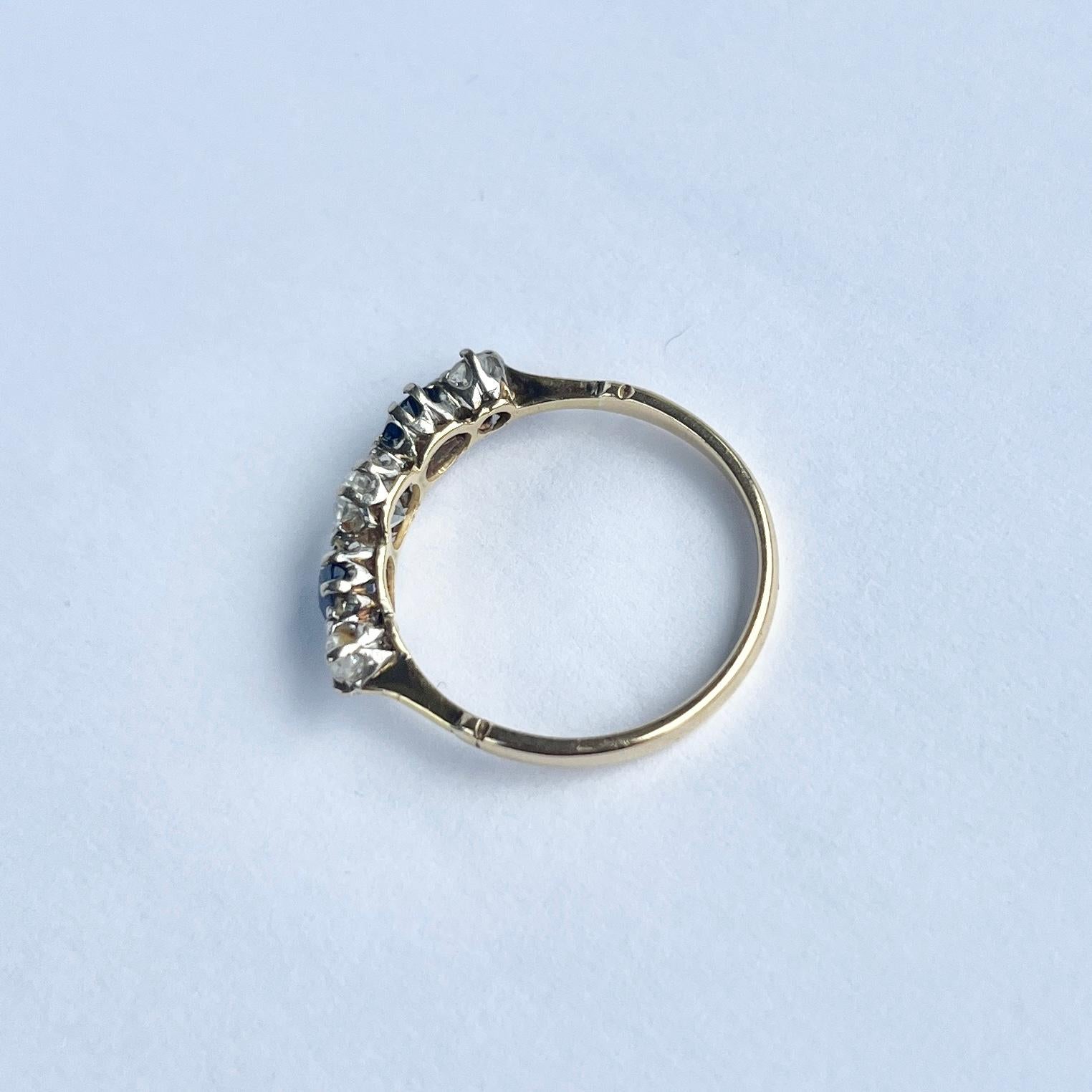 Art Deco Sapphire and Diamond 18 Carat Gold Five-Stone Ring In Good Condition For Sale In Chipping Campden, GB