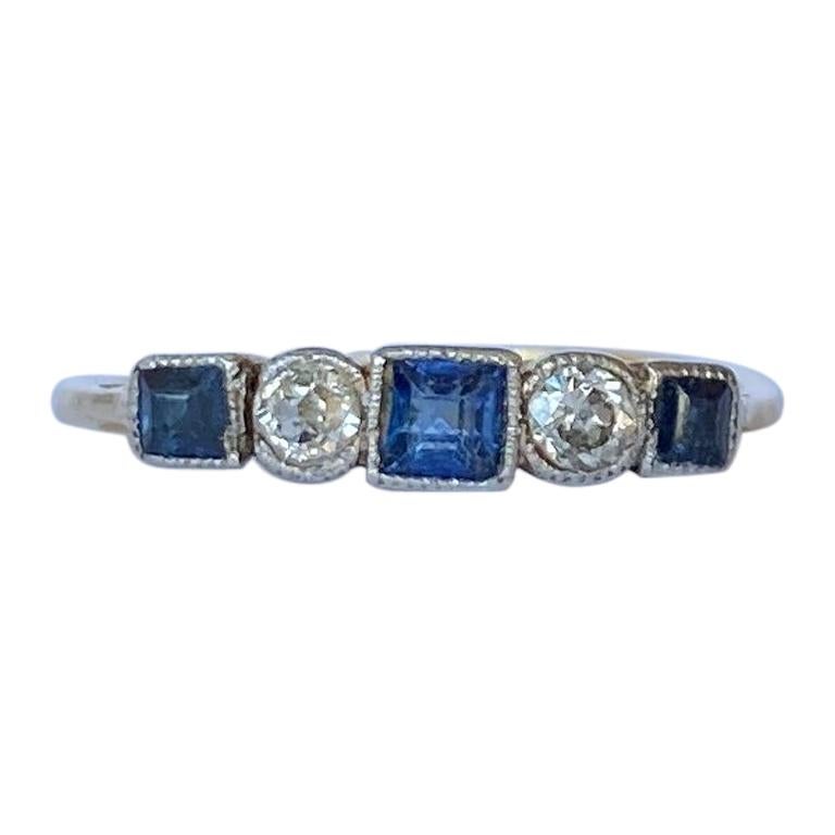 Art Deco Sapphire and Diamond 18 Carat Gold Five-Stone Ring