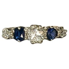 Art Deco Sapphire and Diamond 18 Carat Gold Five-Stone Ring