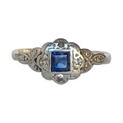 Art Deco Sapphire and Diamond 18 Carat Gold Panel Ring