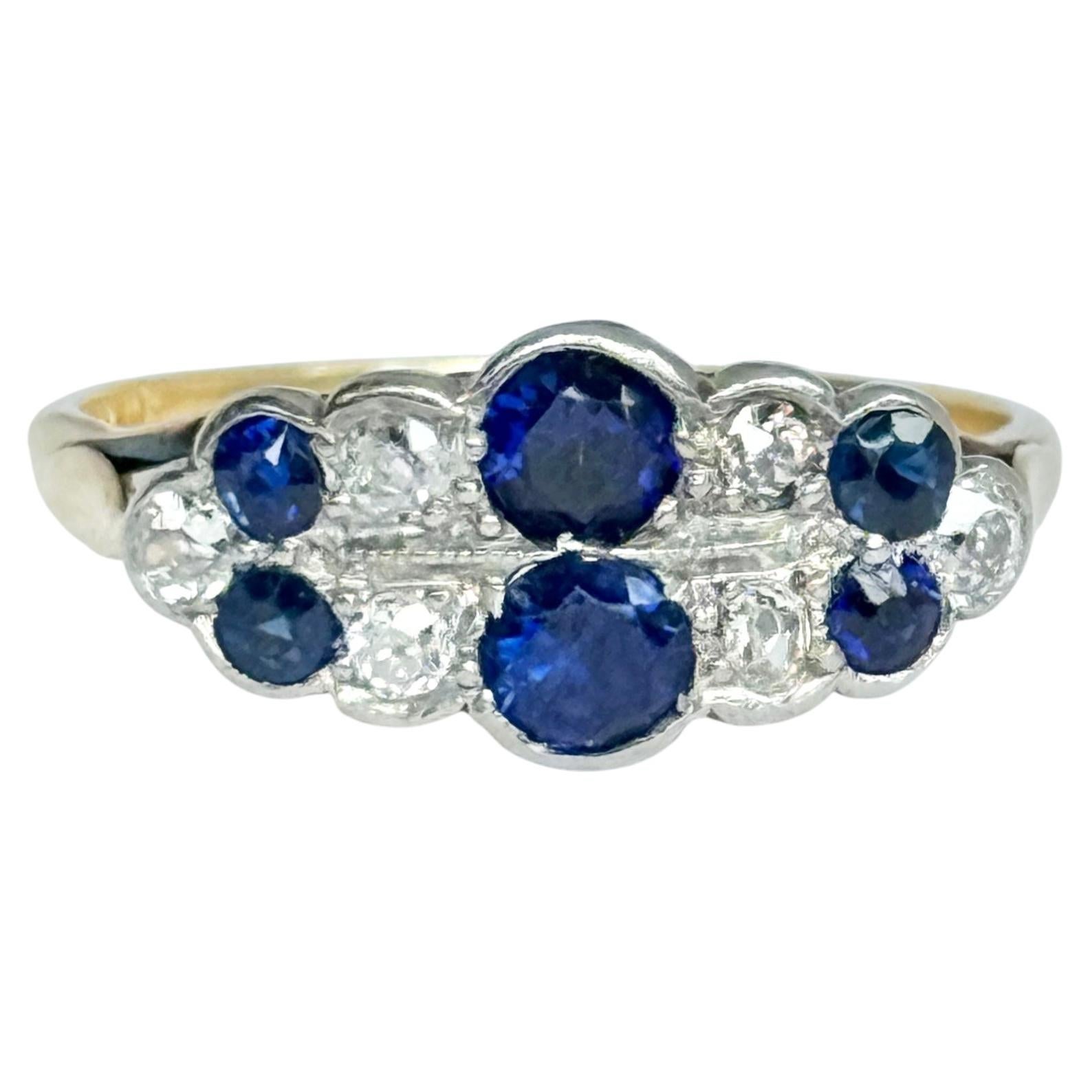 Art Deco Saphir und Diamant 18 Karat Gold Panel Ring