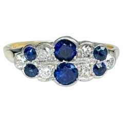 Art Deco Sapphire and Diamond 18 Carat Gold Panel Ring
