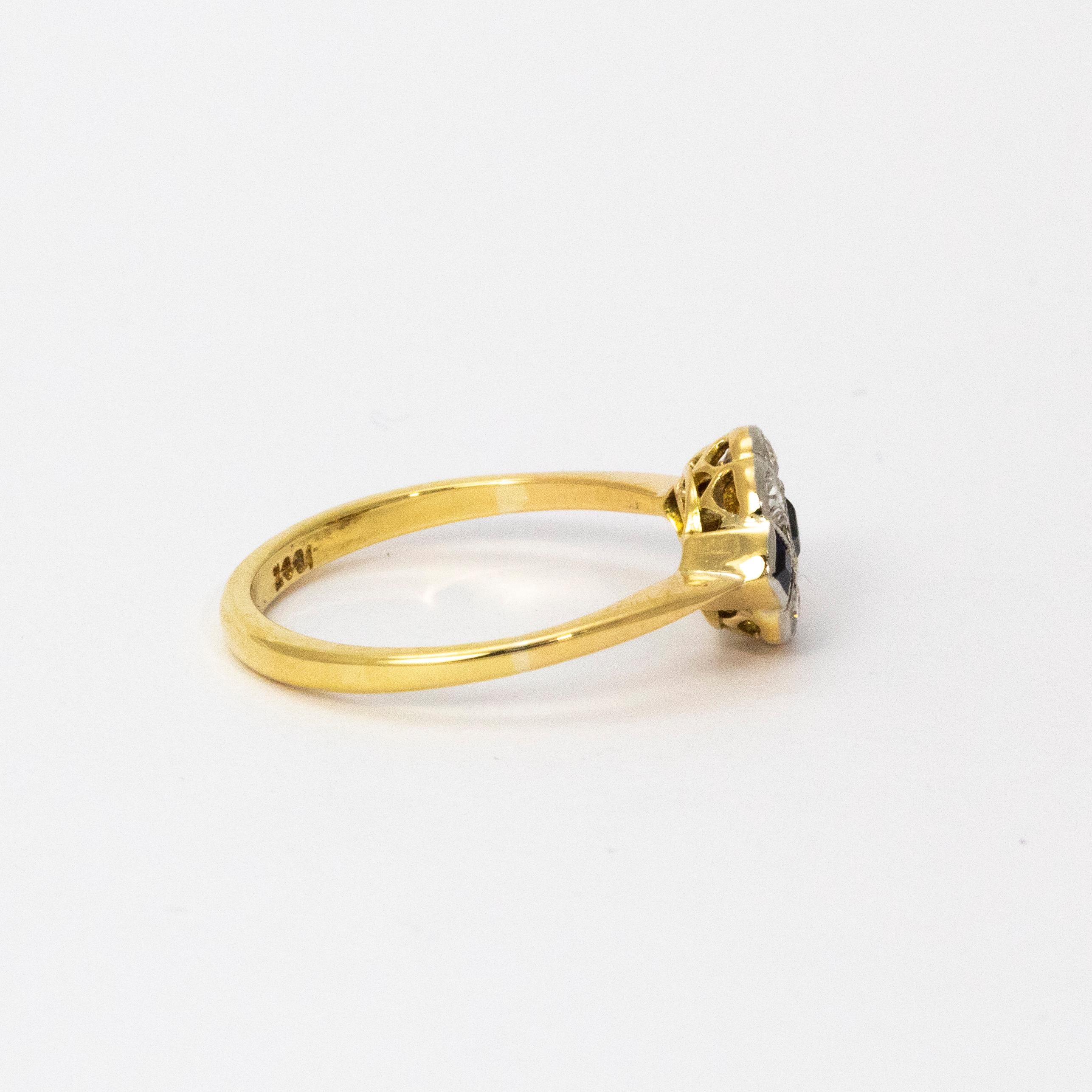 Art Deco Sapphire and Diamond 18 Carat Gold Ring Damen