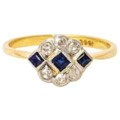 Art Deco Sapphire and Diamond 18 Carat Gold Ring