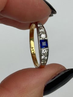Art Deco Sapphire and Diamond 18 Carat Gold Seven-Stone Band