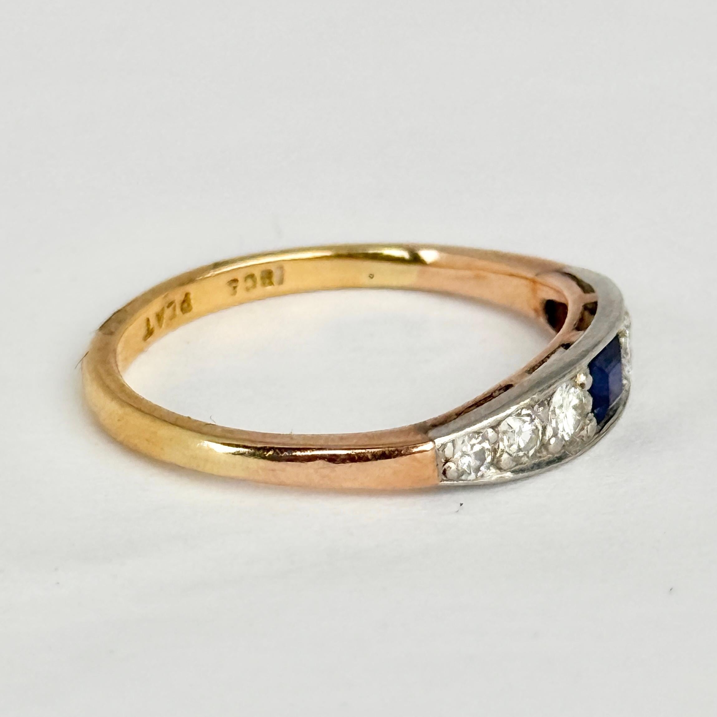 Donna Fascia a sette pietre in oro 18 carati con zaffiri e diamanti Art Deco in vendita