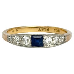 Fascia a sette pietre in oro 18 carati con zaffiri e diamanti Art Deco