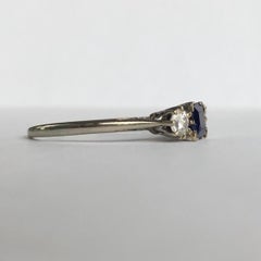 Art Deco Sapphire and Diamond 18 Carat Gold Three-Stone Ring