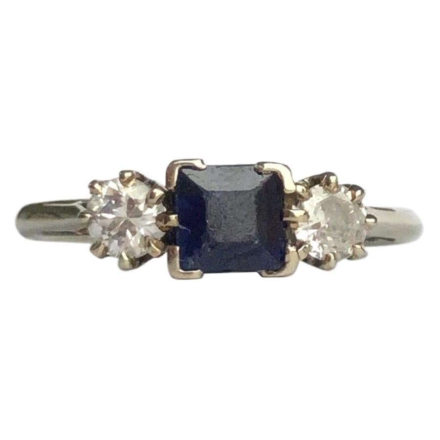 Art Deco Sapphire and Diamond 18 Carat Gold Three-Stone Ring For Sale