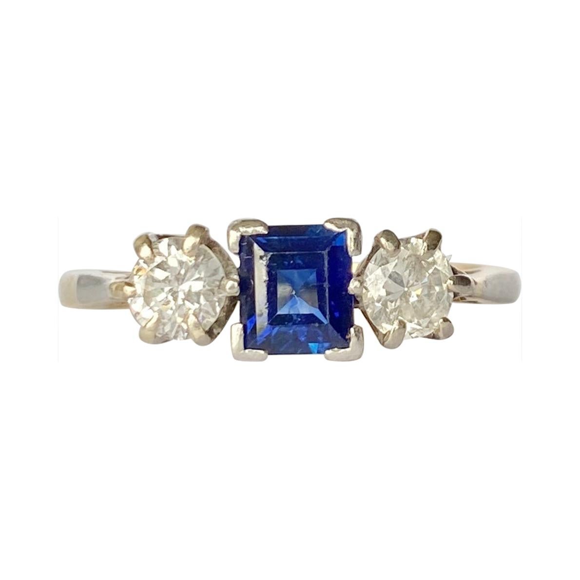 Art Deco Sapphire and Diamond 18 Carat Gold Three-Stone Ring