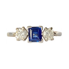 Art Deco Sapphire and Diamond 18 Carat Gold Three-Stone Ring