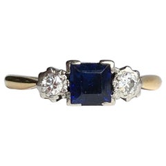 Antique Art Deco Sapphire and Diamond 18 Carat Gold Three-Stone Ring
