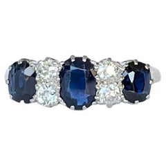 Art Deco Sapphire and Diamond 18 Carat Gold Three Stone Ring
