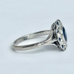 Art Deco Sapphire and Diamond 18 Carat White Gold Panel Ring