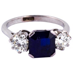 Post-War Sapphire and Diamond 18 Carat White Gold Three-Stone