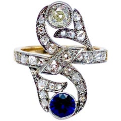 Art Deco Sapphire and Diamond 18 Karat Cocktail Ring
