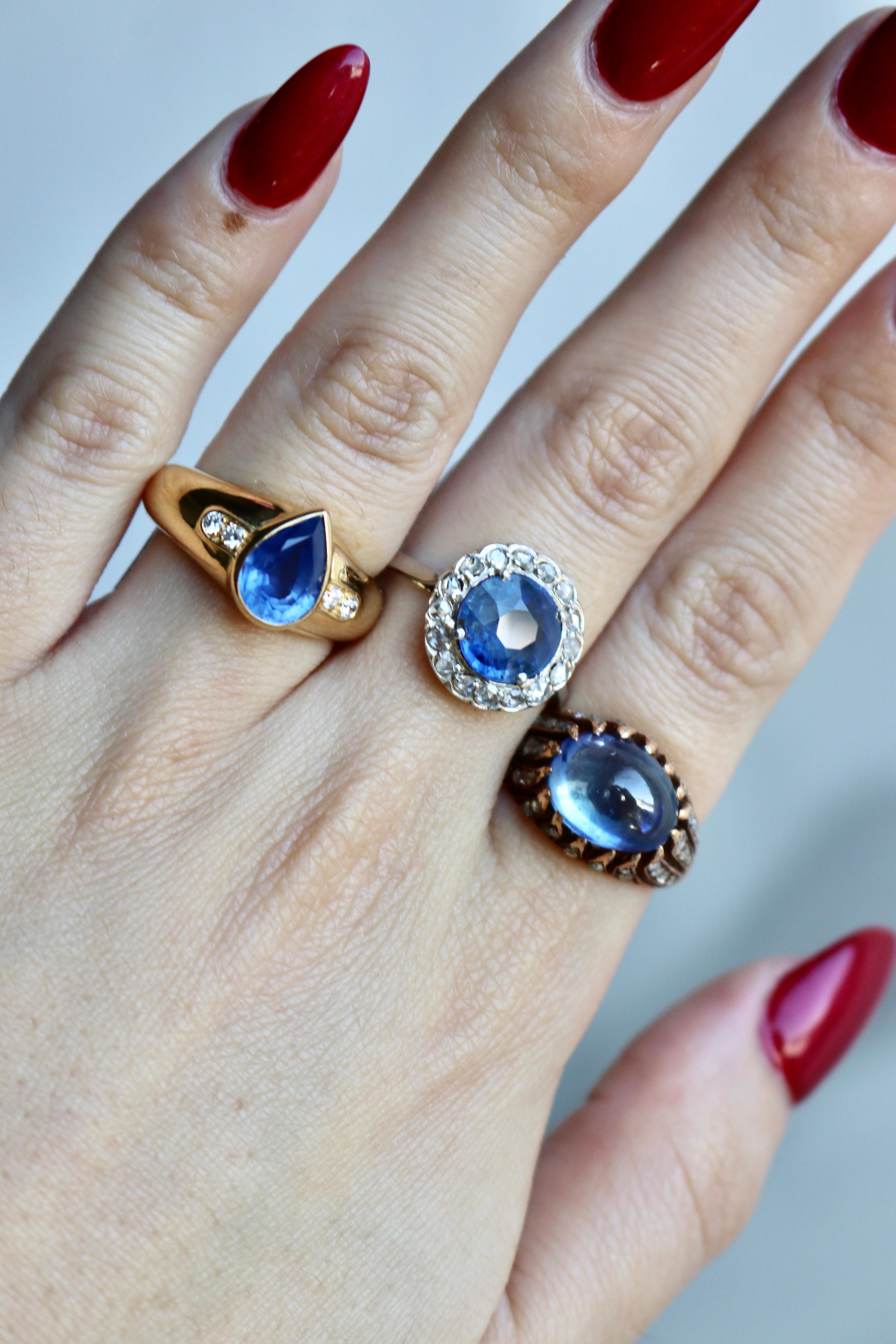 Art Deco Saphir und Diamant 18k Weißgold Cluster-Ring für Damen oder Herren im Angebot
