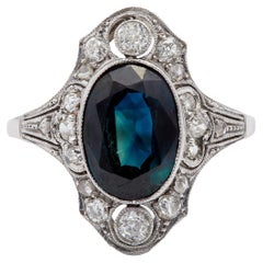 Art Deco Sapphire and Diamond 18k White Gold Dinner Ring