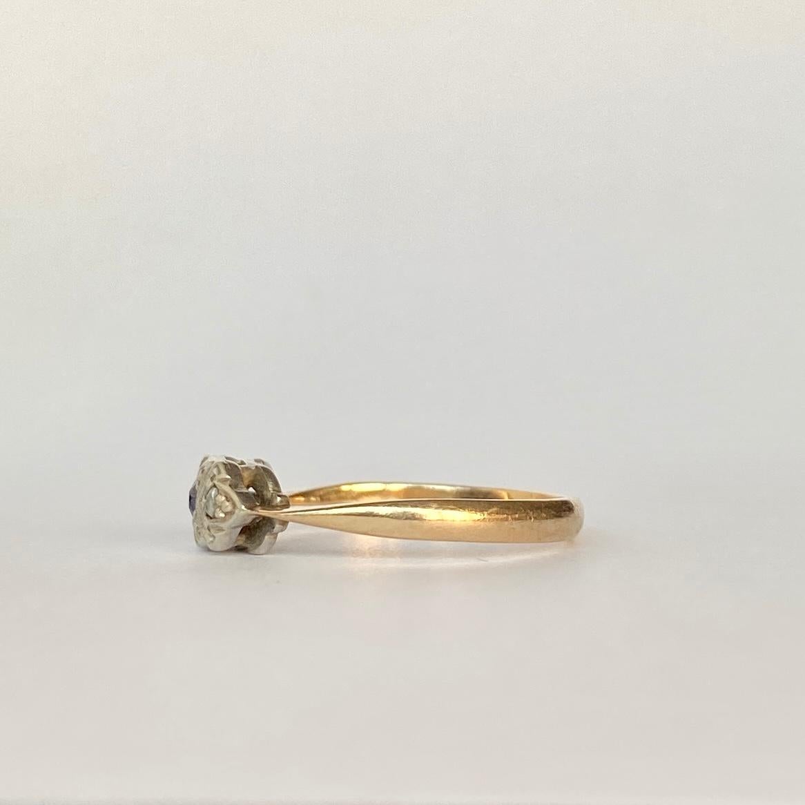 Square Cut Art Deco Sapphire and Diamond 9 Carat Gold Panel Ring