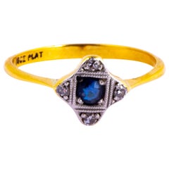 Art Deco Sapphire and Diamond 9 Carat Gold Panel Ring