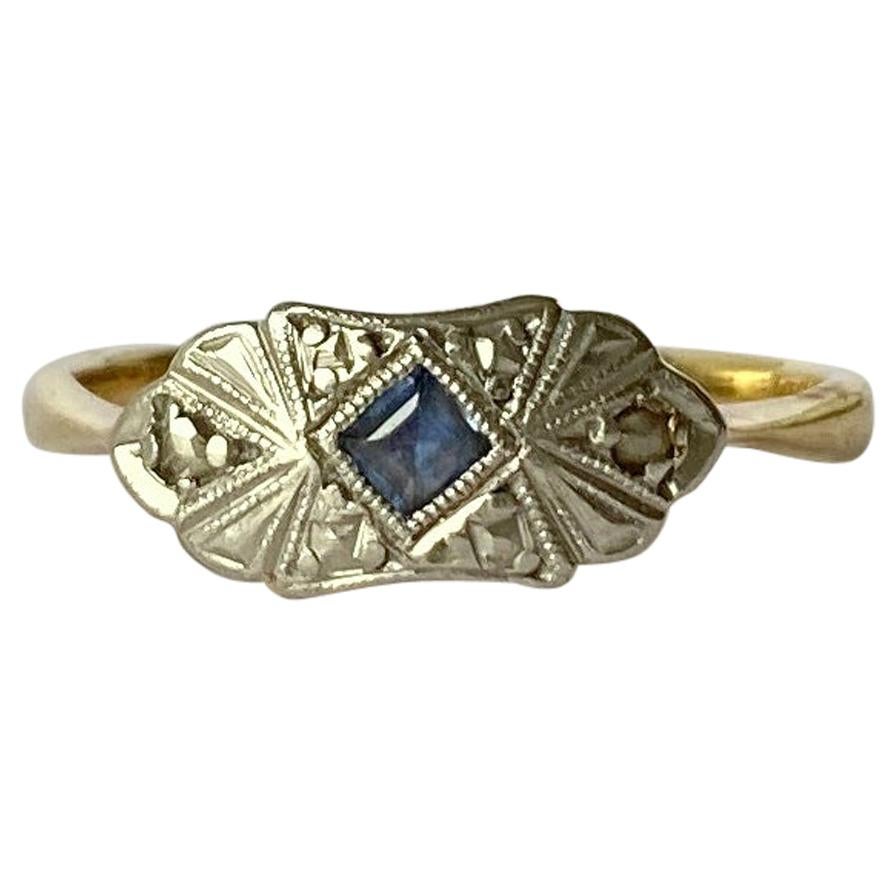 Art Deco Sapphire and Diamond 9 Carat Gold Panel Ring