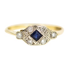 Antique Art Deco Sapphire and Diamond 9 Carat Gold Ring
