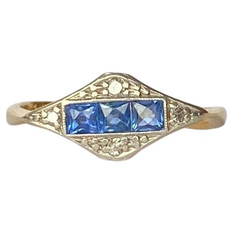 Art Deco Ring mit Saphir und Diamant aus 18 Karat Gold