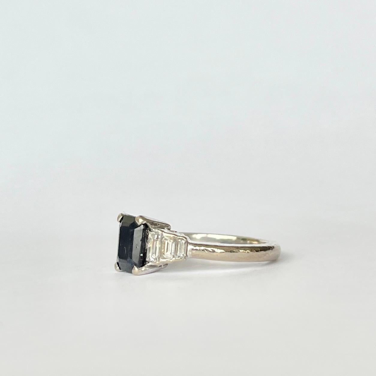 Women's Art Deco Sapphire and Diamond and 18 Carat White Gold Ring For Sale