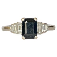 Antique Art Deco Sapphire and Diamond and 18 Carat White Gold Ring