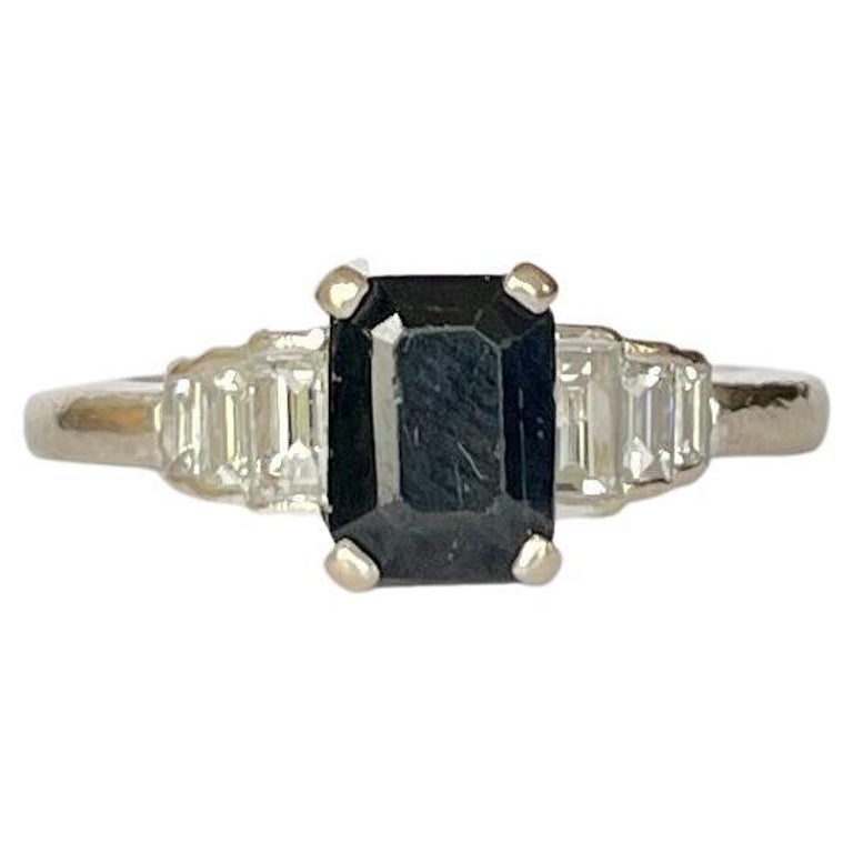 Art Deco Sapphire and Diamond and 18 Carat White Gold Ring For Sale at ...