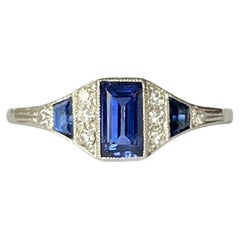 Art Deco Sapphire and Diamond and 18 Carat White Gold Ring