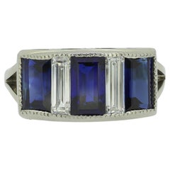Bague art déco saphir et diamant taille baguette