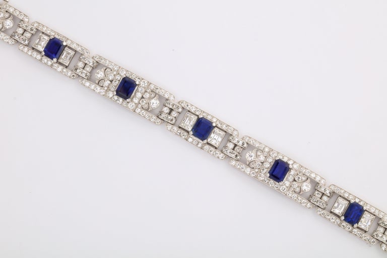 Emerald Cut Art Deco Sapphire and Diamond Bracelet by Tiffany & Co. For Sale