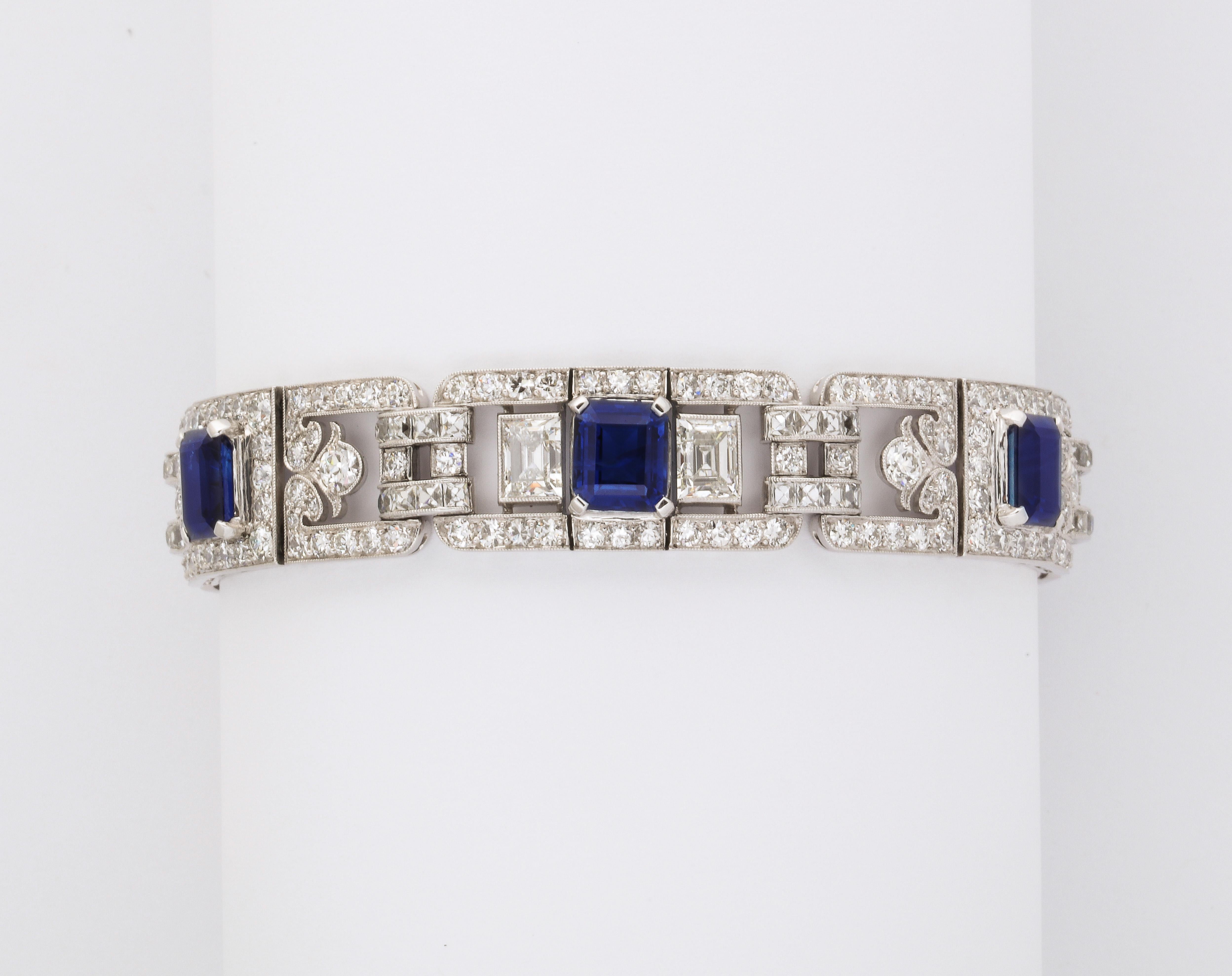 Emerald Cut Art Deco Sapphire and Diamond Bracelet by Tiffany & Co.